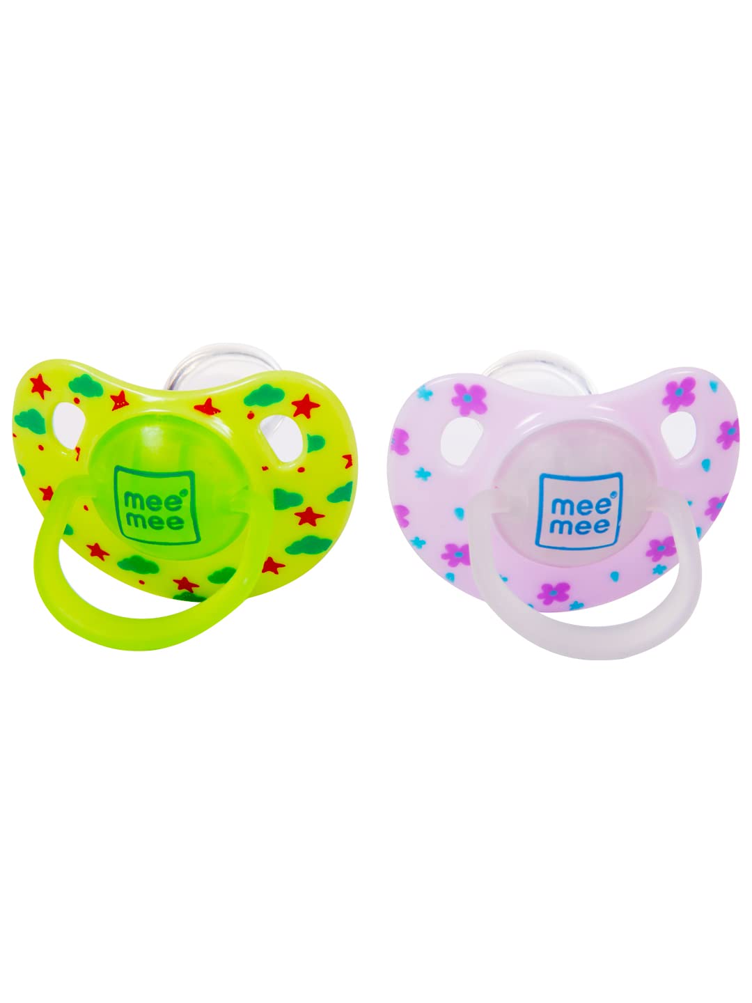 Mee Mee Baby Pacifier Pack of 2 | Ultra Light & Soft Silicone Orthodontic Design Nipple for Oral Stimulation | BPA-Free | Easy to Clean | Suitable for Infants | (Green & Pink)