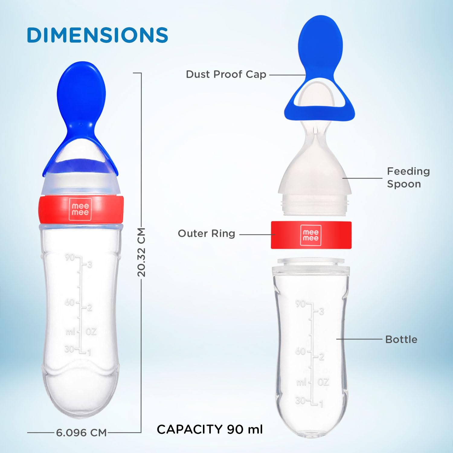 Mee Mee Squeezy Silicone Spoon Food Feeder for Babies of 6 to12 Months with in-Built Stand | BPA Free Material with Food Grade Silicone Tip (Red)