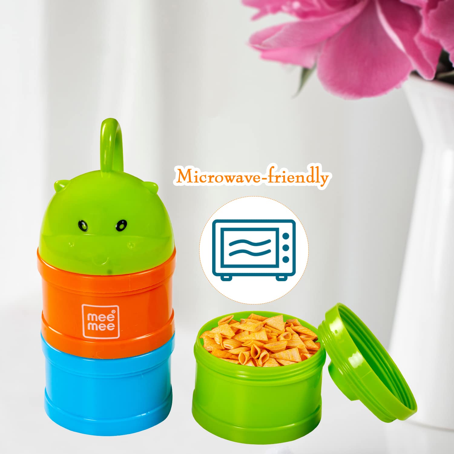 Mee Mee Multi Storage Milk Powder & Food Container | Microwavable Baby Food Box | Travel Friendly | 3 Layer Plastic Food & Milk Powder Container Individual Compartments Multifunctional (Multicolor)