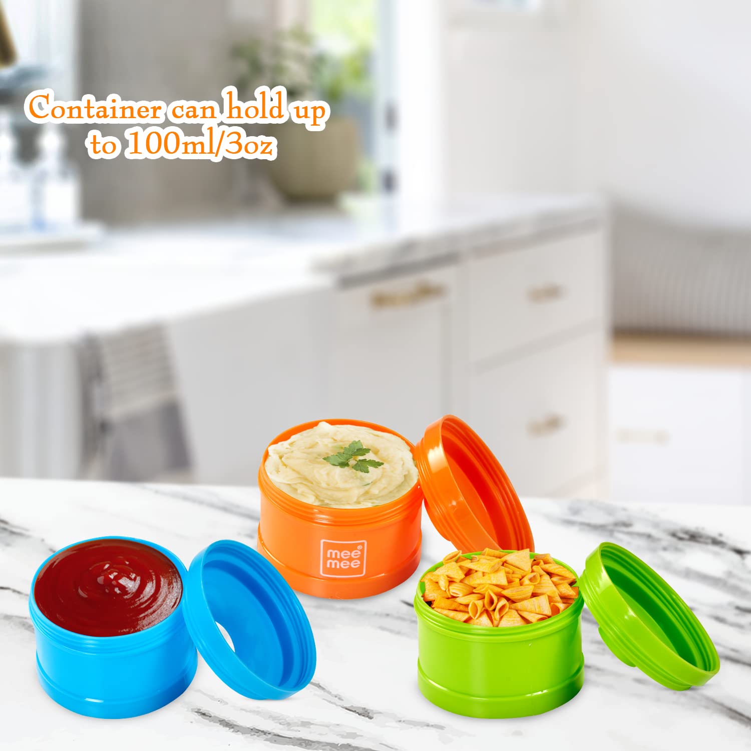 Mee Mee Multi Storage Milk Powder & Food Container | Microwavable Baby Food Box | Travel Friendly | 3 Layer Plastic Food & Milk Powder Container Individual Compartments Multifunctional (Multicolor)