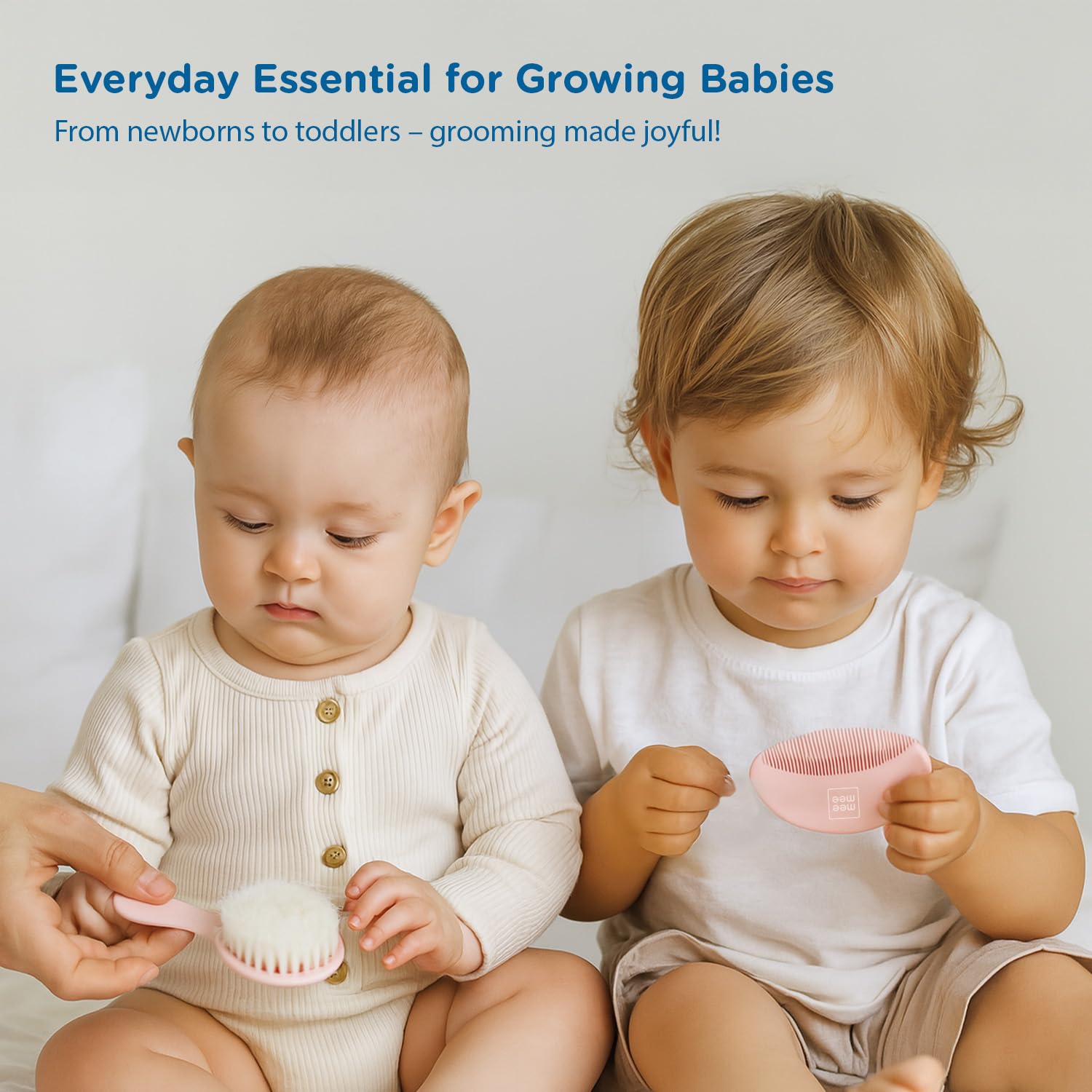 Mee Mee Soft Grip Baby Hair Brush & Comb Set | Soft Bristles for Gentle Scalp Care | Infant & Toddler Grooming Kit | Elegant Design – Perfect Baby Shower Gift (Pink)