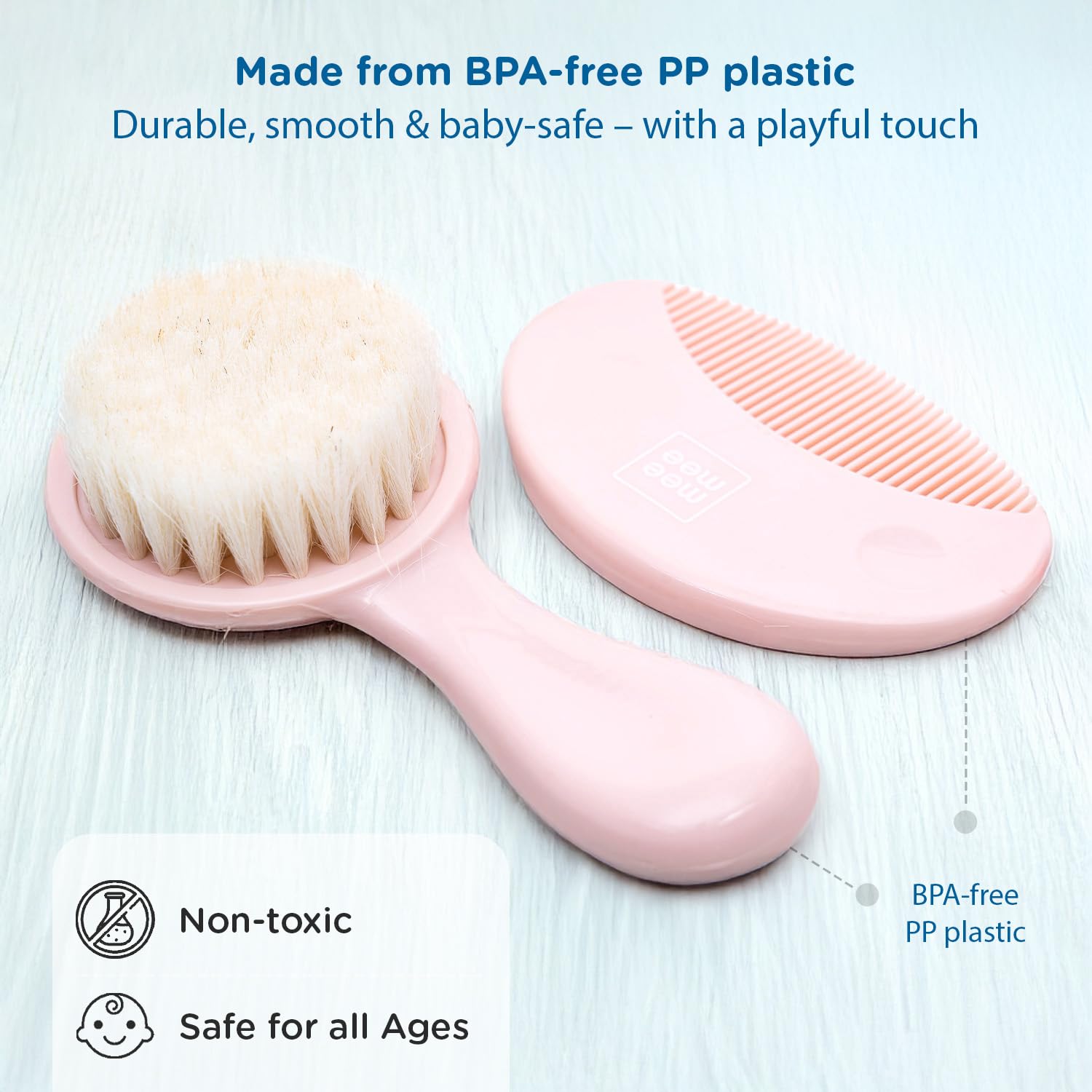 Mee Mee Soft Grip Baby Hair Brush & Comb Set | Soft Bristles for Gentle Scalp Care | Infant & Toddler Grooming Kit | Elegant Design – Perfect Baby Shower Gift (Pink)