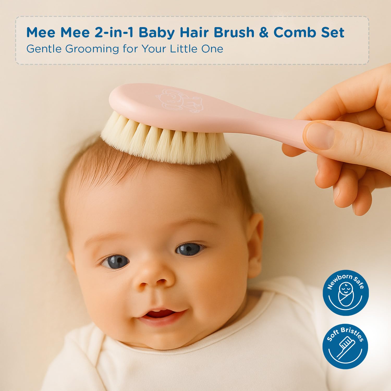 Mee Mee Soft Grip Baby Hair Brush & Comb Set | Soft Bristles for Gentle Scalp Care | Infant & Toddler Grooming Kit | Elegant Design – Perfect Baby Shower Gift (Pink)