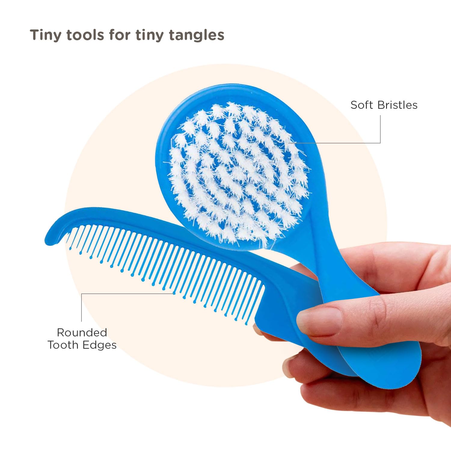 Mee Mee Baby Care Comb and Brush Set for Newborn Babies and Infants for Tender Scalp of Babies (0 Months +, Soft Bristled, Blue)