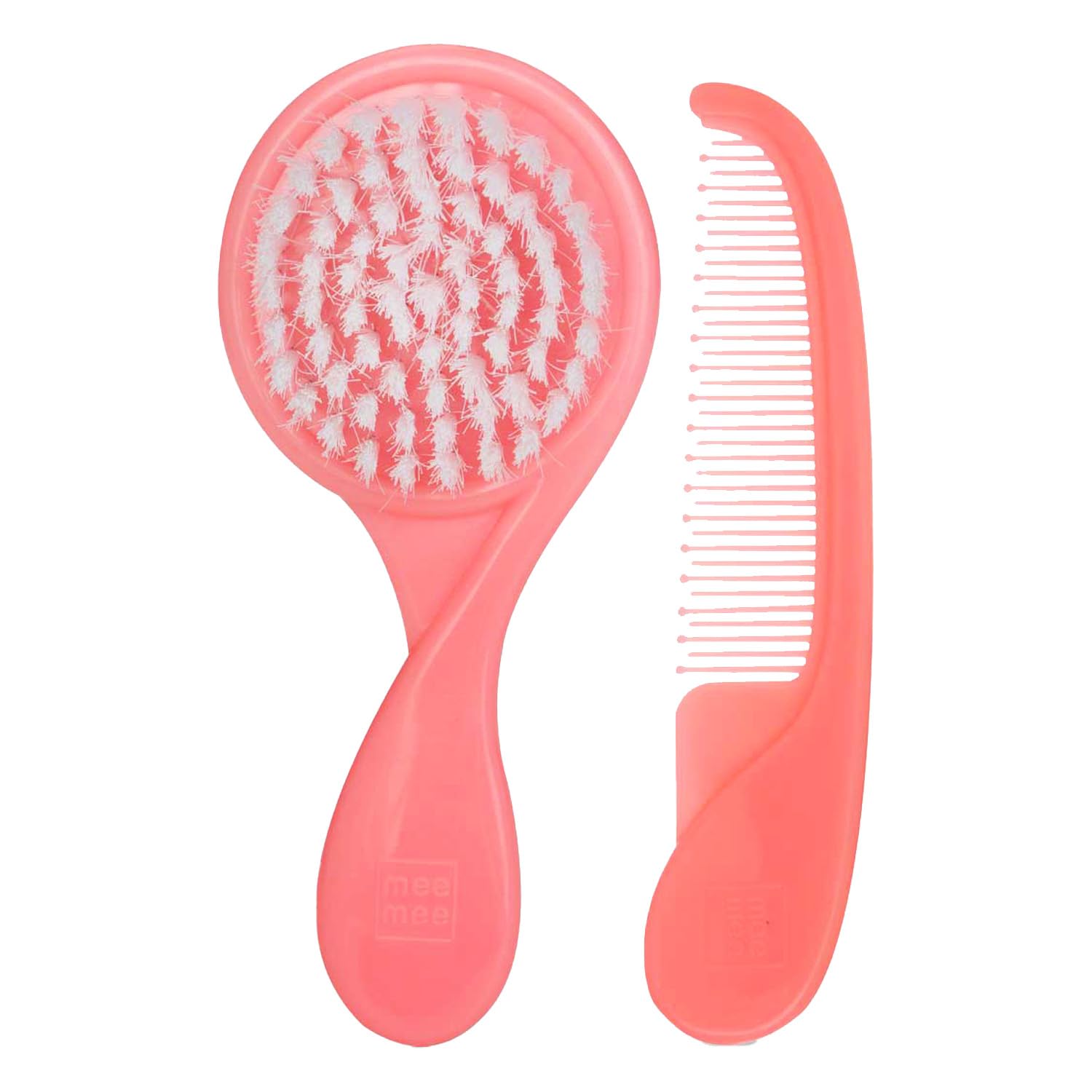 Mee Mee Baby Care Comb and Brush Set for Newborn Babies and Infants for Tender Scalp of Babies (0 Months +, Soft Bristled, Pink)