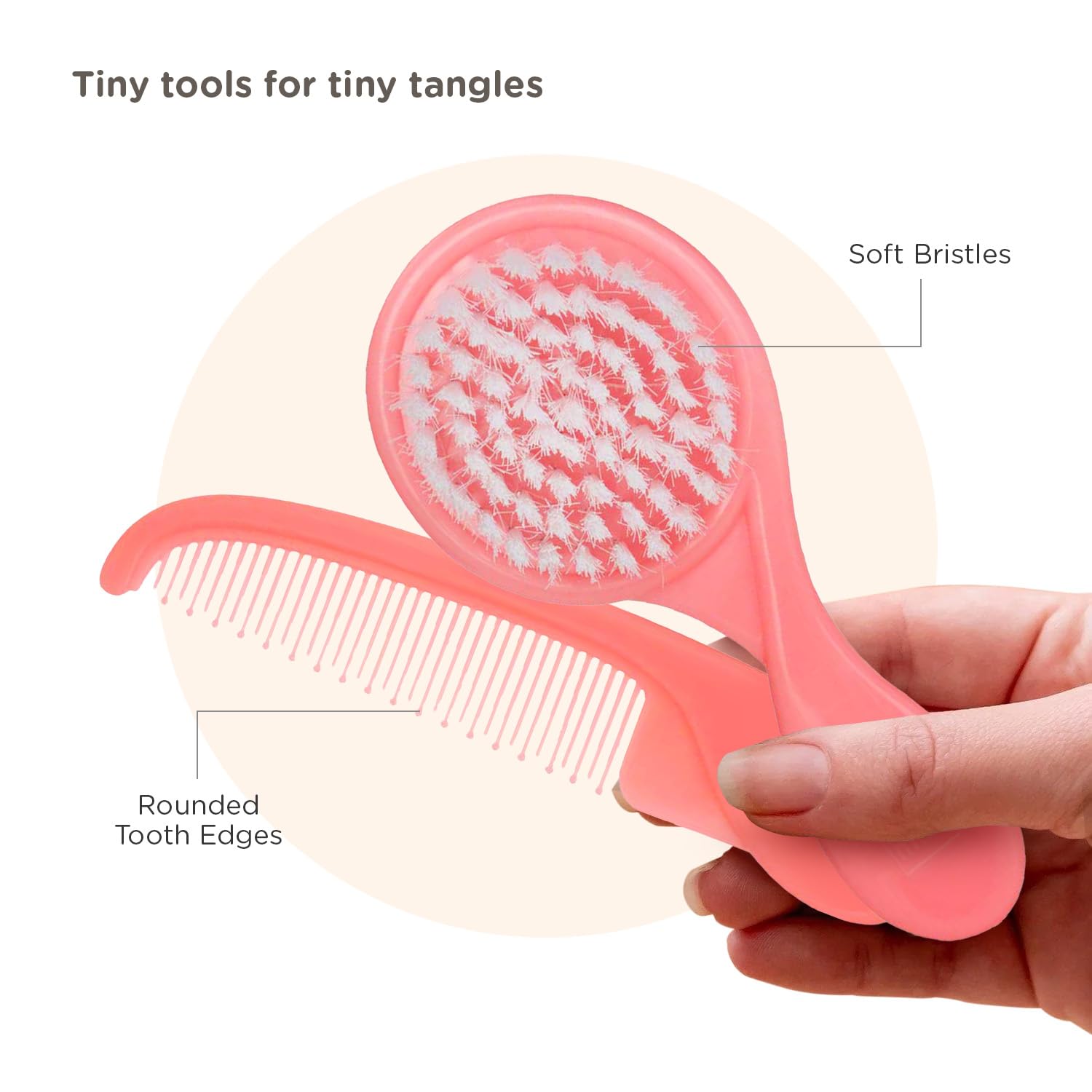 Mee Mee Baby Care Comb and Brush Set for Newborn Babies and Infants for Tender Scalp of Babies (0 Months +, Soft Bristled, Pink)