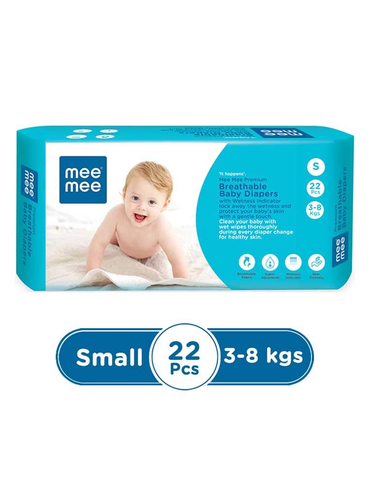 Mee Mee Premium Breathable Baby Diapers with Wetness Indicator (Small- 22 Pieces)