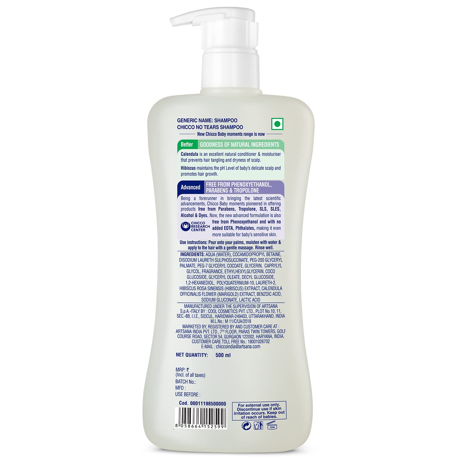 Chicco Baby Moments Shampoo for Tear-Free Bath times, Natural Ingredients, Suitable for baby’s tangle Free, smooth hair, No Phenoxyethanol and Parabens