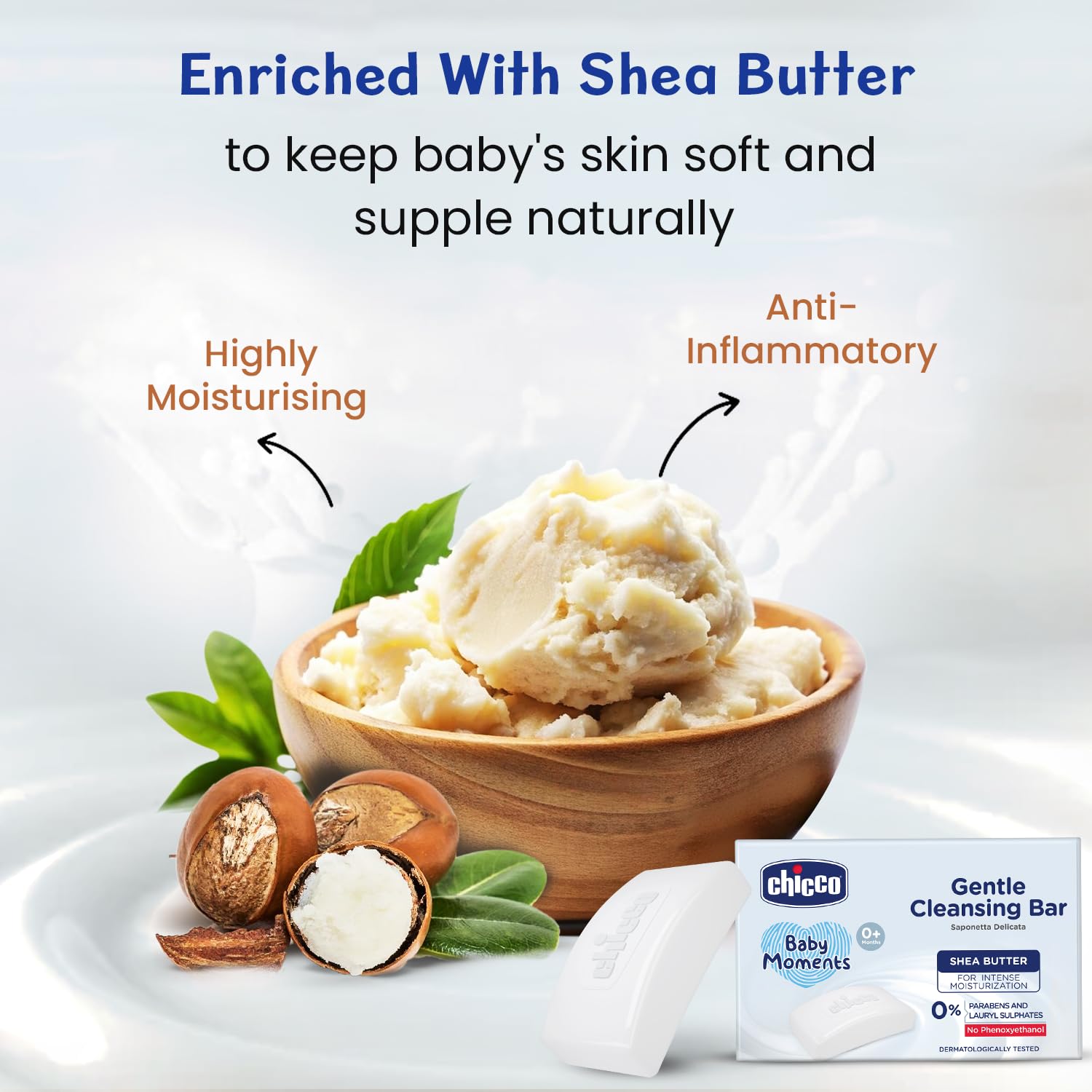 Chicco Baby Moments Gentle Cleansing Bar with Goodness of Shea Butter for Intense Moisturization 100g