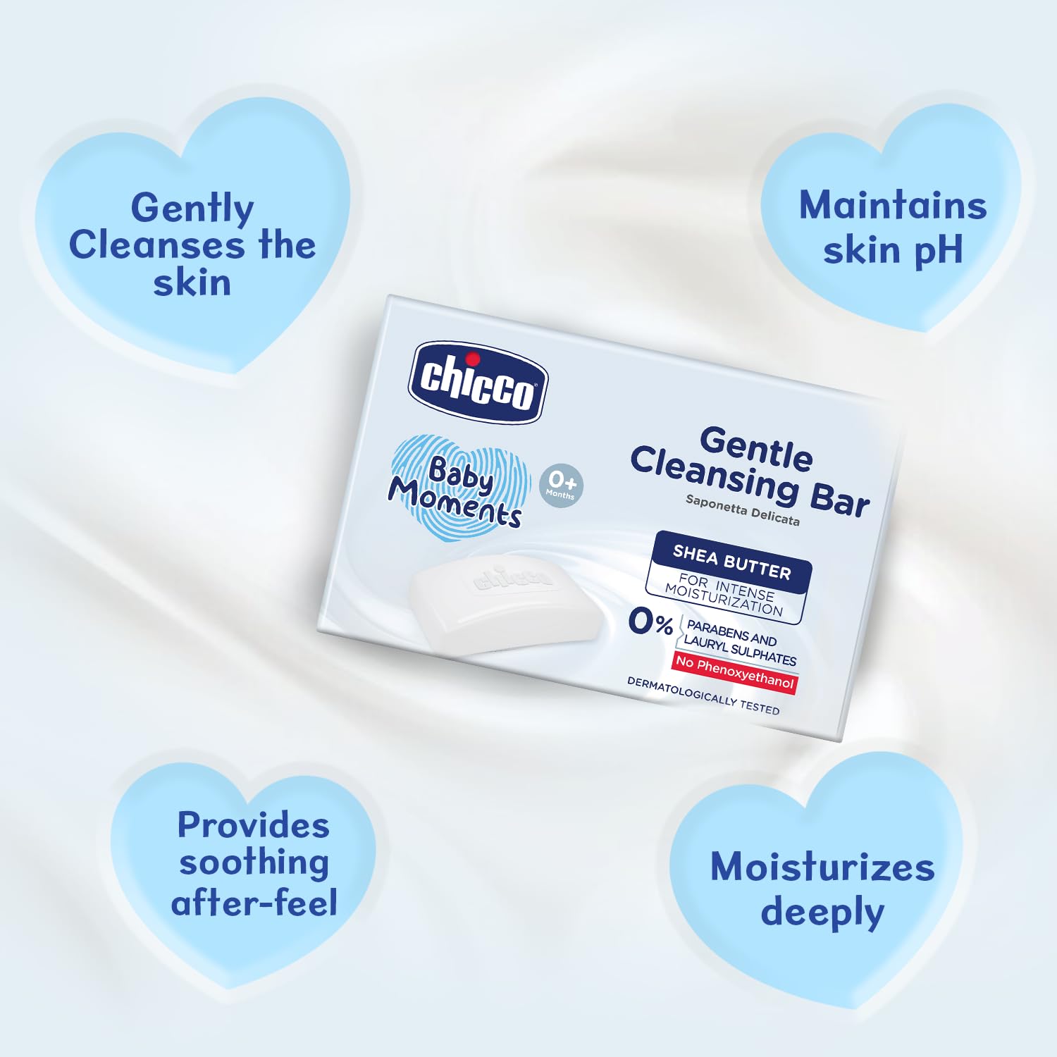 Chicco Baby Moments Gentle Cleansing Bar with Goodness of Shea Butter for Intense Moisturization 100g