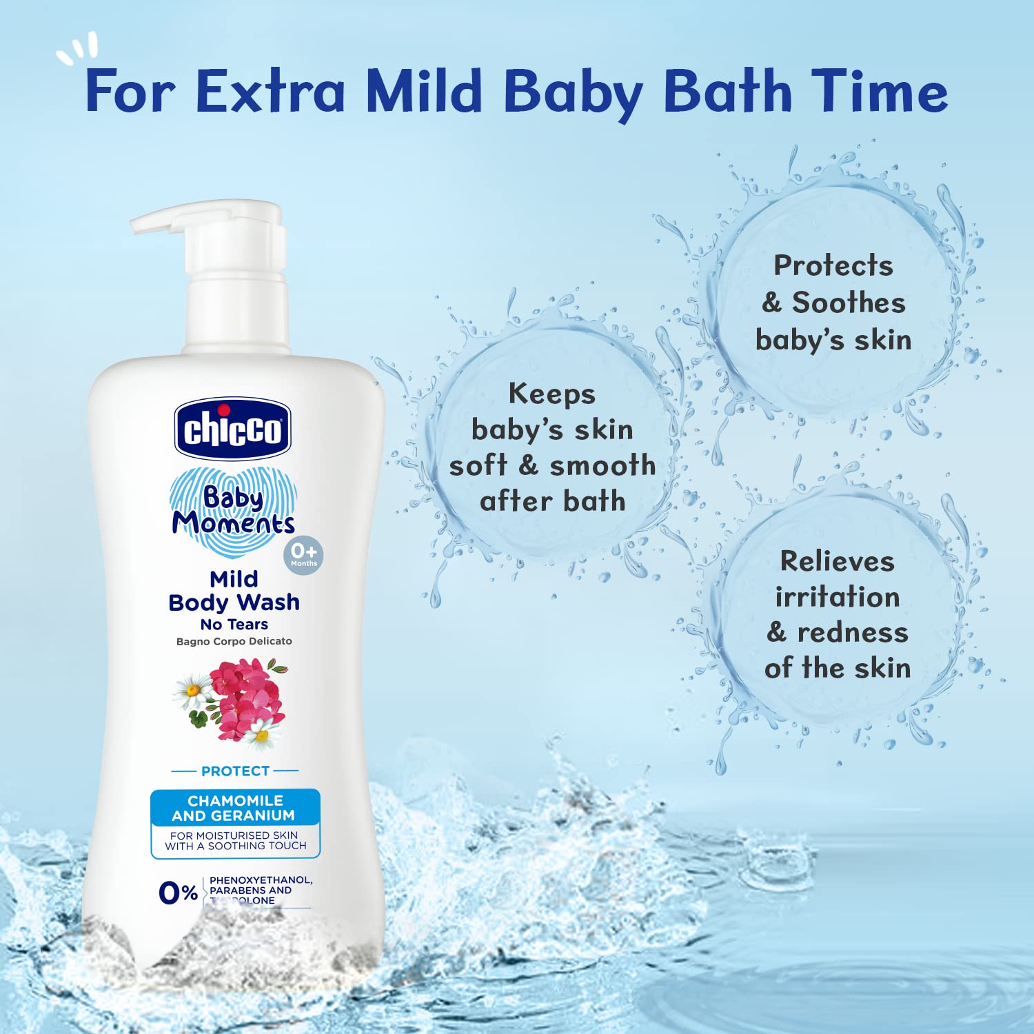 Chicco Baby Moments Mild Body Wash Protect, New Advanced formula with Natural Ingredients, No tears, Suitable for Baby’s Body Wash, No Phenoxyethanol and Parabens