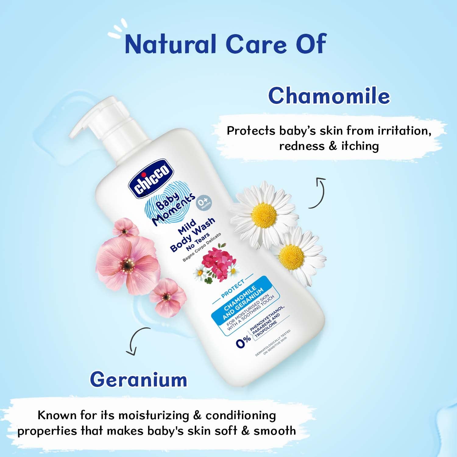 Chicco Baby Moments Mild Body Wash Protect, New Advanced formula with Natural Ingredients, No tears, Suitable for Baby’s Body Wash, No Phenoxyethanol and Parabens