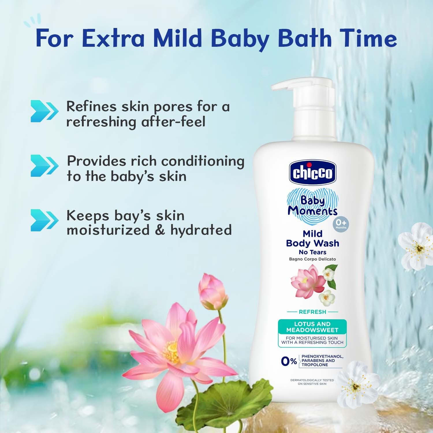 Chicco Baby Moments Mild Body Wash Refresh, New Advanced Formula with Natural Ingredients, No Tears & Soap-Free, Mild formula for Baby’s Body wash, No Phenoxyethanol and Parabens
