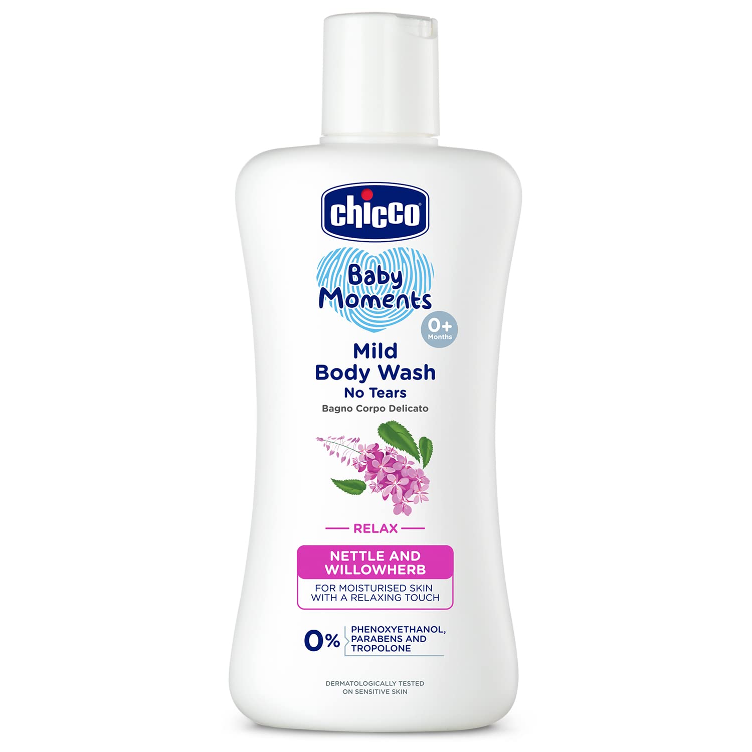 Chicco Baby Moments Mild Body Wash Relax, New Advanced Formula with Natural Ingredients, No Tears & Soap-Free, Mild formula for Baby’s Body & Face Wash, No Phenoxyethanol and Parabens