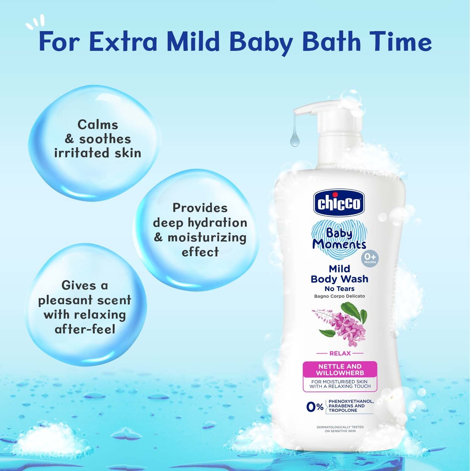 Chicco Baby Moments Mild Body Wash Relax, New Advanced Formula with Natural Ingredients, No Tears & Soap-Free, Mild formula for Baby’s Body & Face Wash, No Phenoxyethanol and Parabens