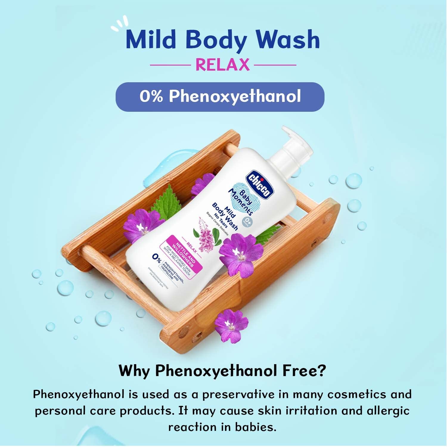 Chicco Baby Moments Mild Body Wash Relax, New Advanced Formula with Natural Ingredients, No Tears & Soap-Free, Mild formula for Baby’s Body & Face Wash, No Phenoxyethanol and Parabens