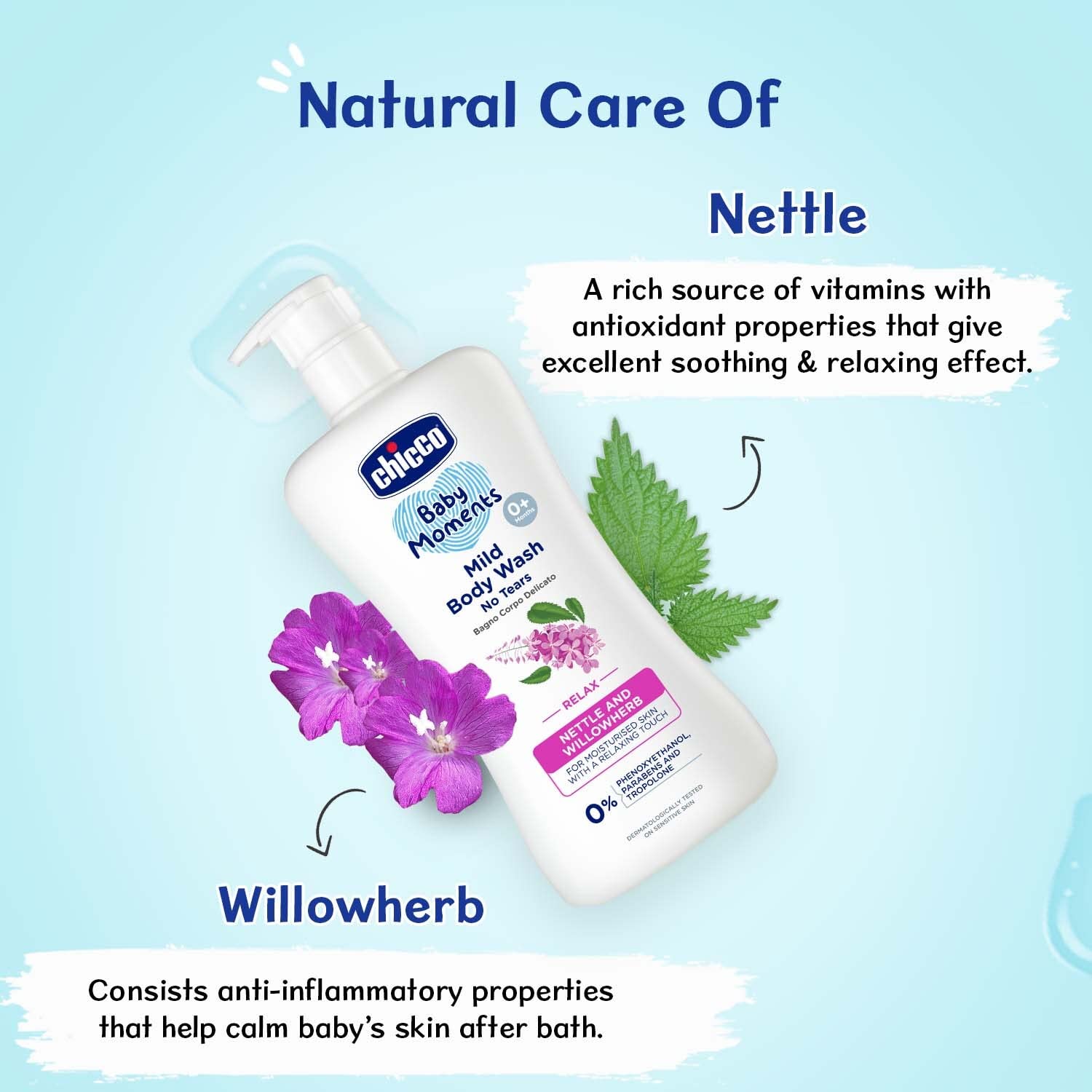 Chicco Baby Moments Mild Body Wash Relax, New Advanced Formula with Natural Ingredients, No Tears & Soap-Free, Mild formula for Baby’s Body & Face Wash, No Phenoxyethanol and Parabens