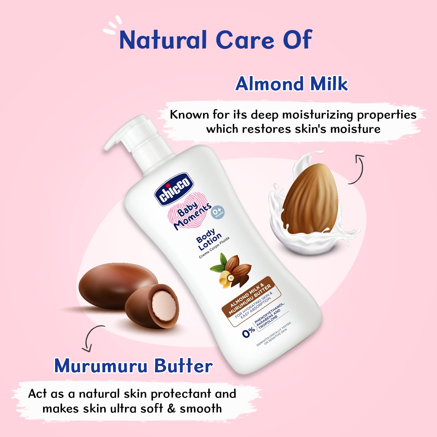 Chicco Baby Moments Body Lotion for Babies | Almond Milk & Murumuru Butter | Quick Absorb Formula with Natural Ingredients for Ultra Soft Skin | Dermatologically Tested | Parabens & Phenoxyethanol Free