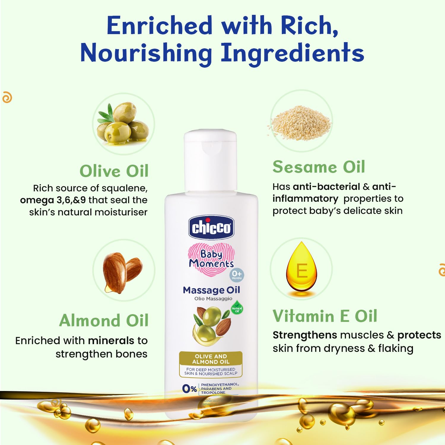 Chicco Baby Moments Massage Oil, New Advanced Non-sticky & Moisturizing Formula, Suitable for Baby’s Skin, Hair & Scalp, No Phenoxyethanol & Parabens