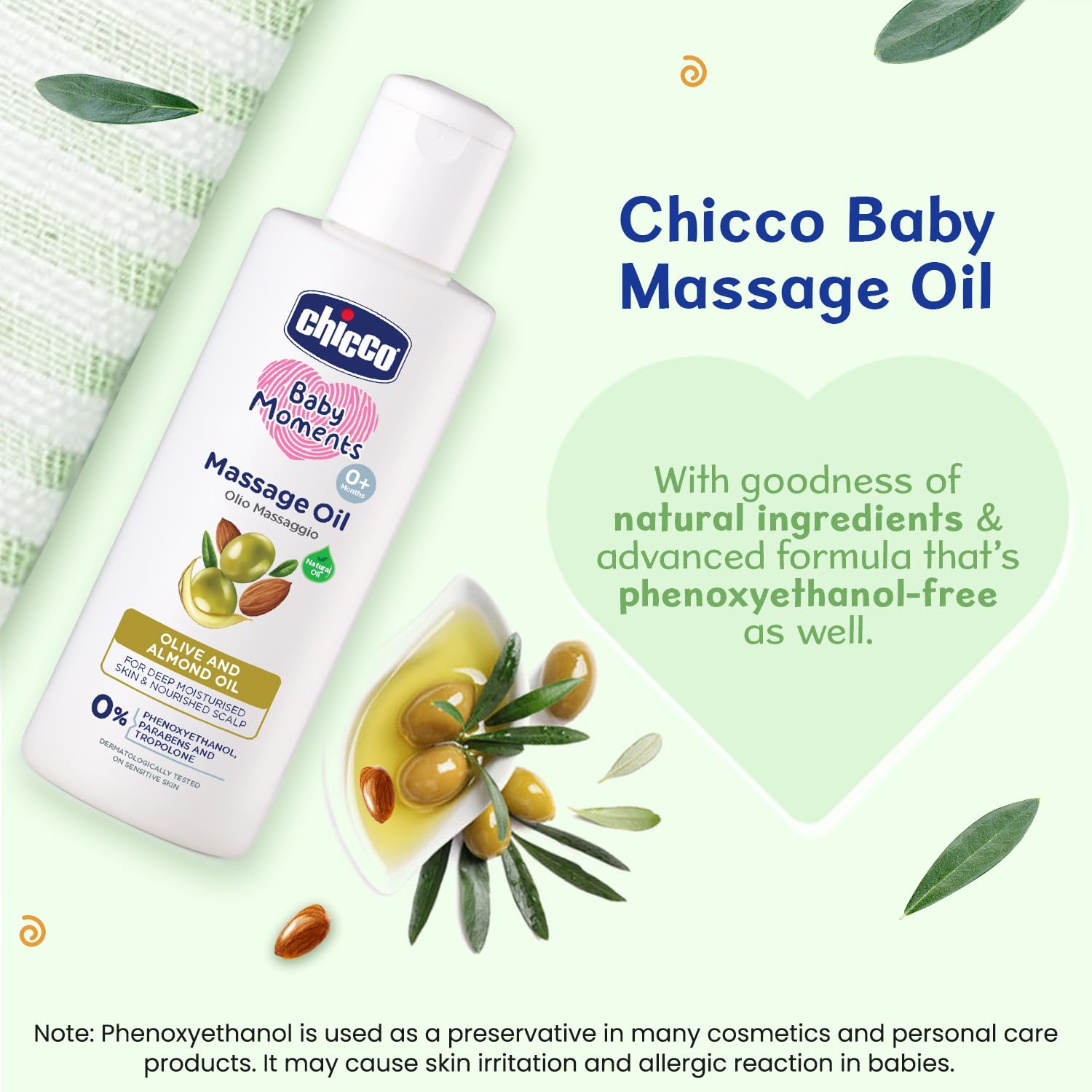 Chicco Baby Moments Massage Oil, New Advanced Non-sticky & Moisturizing Formula, Suitable for Baby’s Skin, Hair & Scalp, No Phenoxyethanol & Parabens
