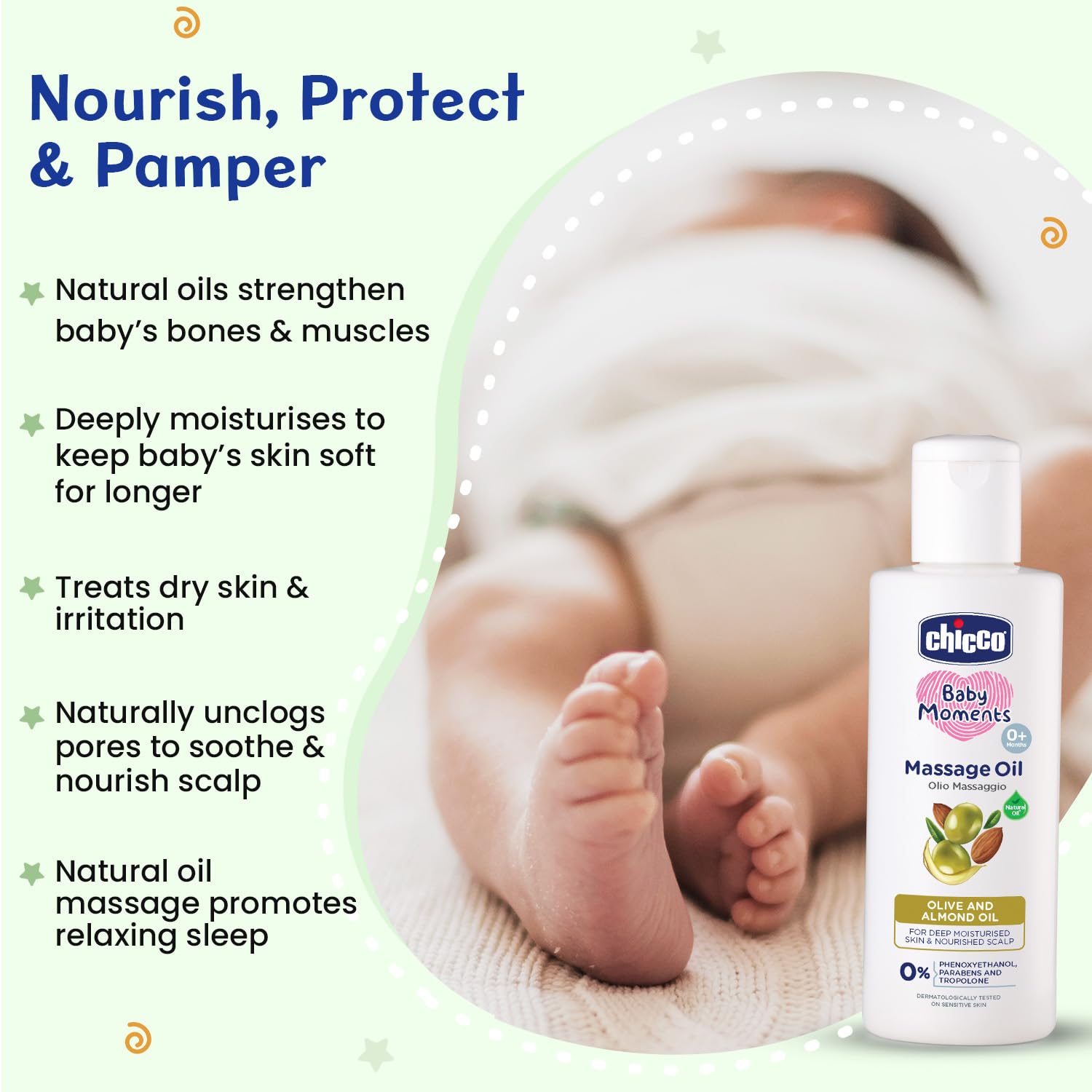 Chicco Baby Moments Massage Oil, New Advanced Non-sticky & Moisturizing Formula, Suitable for Baby’s Skin, Hair & Scalp, No Phenoxyethanol & Parabens