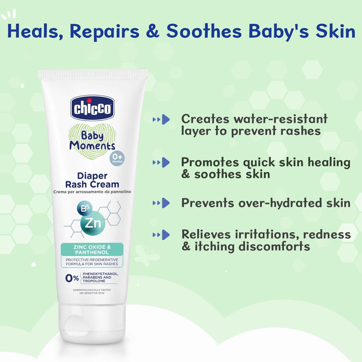 Chicco Baby Moments Diaper Rash Cream, New Advanced Triple Protection Skin Shield Formula with Natural Ingredients to Prevent Rashes & Irritation, No Phenoxyethanol & Parabens