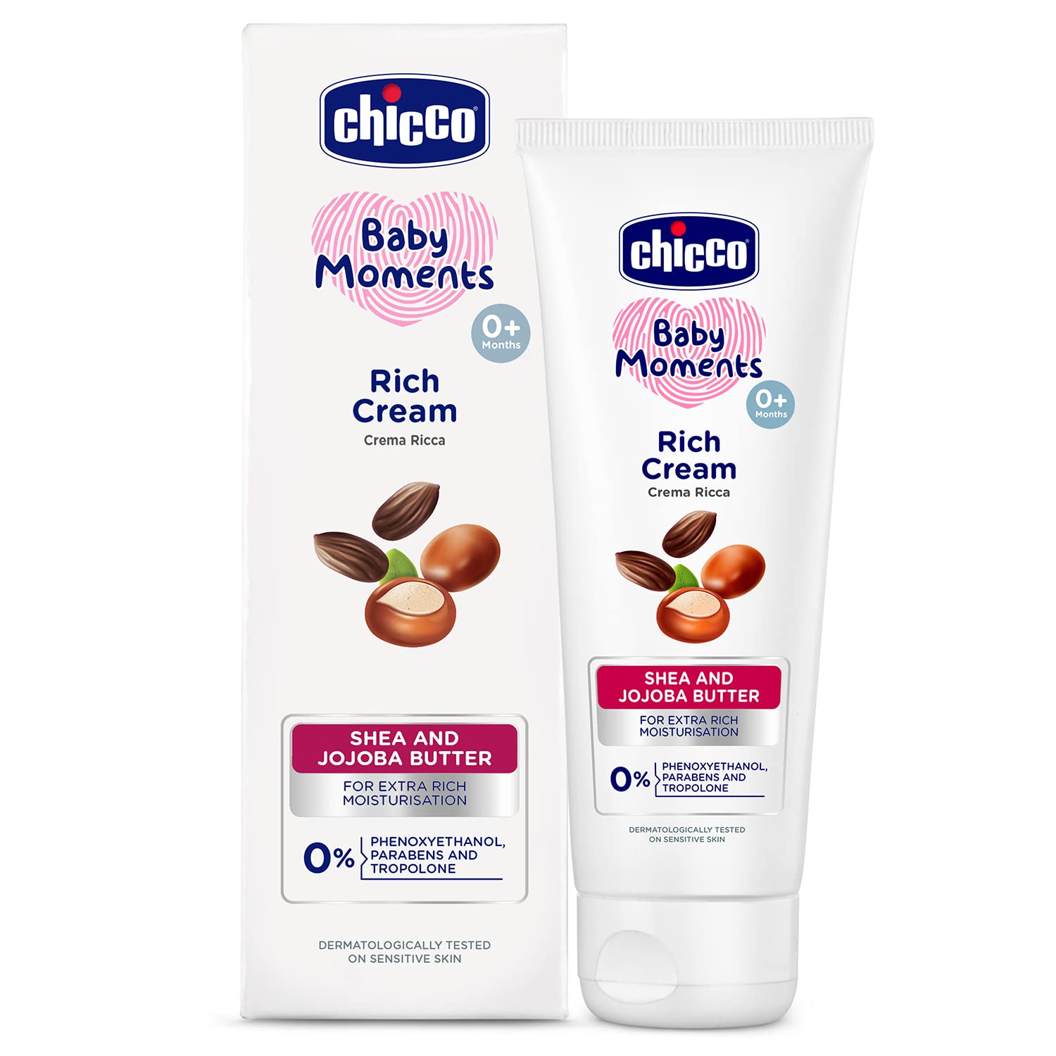Chicco Baby Moments Rich Cream for Newborn Babies with Shea & Jojoba Butter | Rich Moisturization and Dryness Prevention |Dermatologically Tested |Phenoxyethanol, Parabens & Lauryl sulphates free