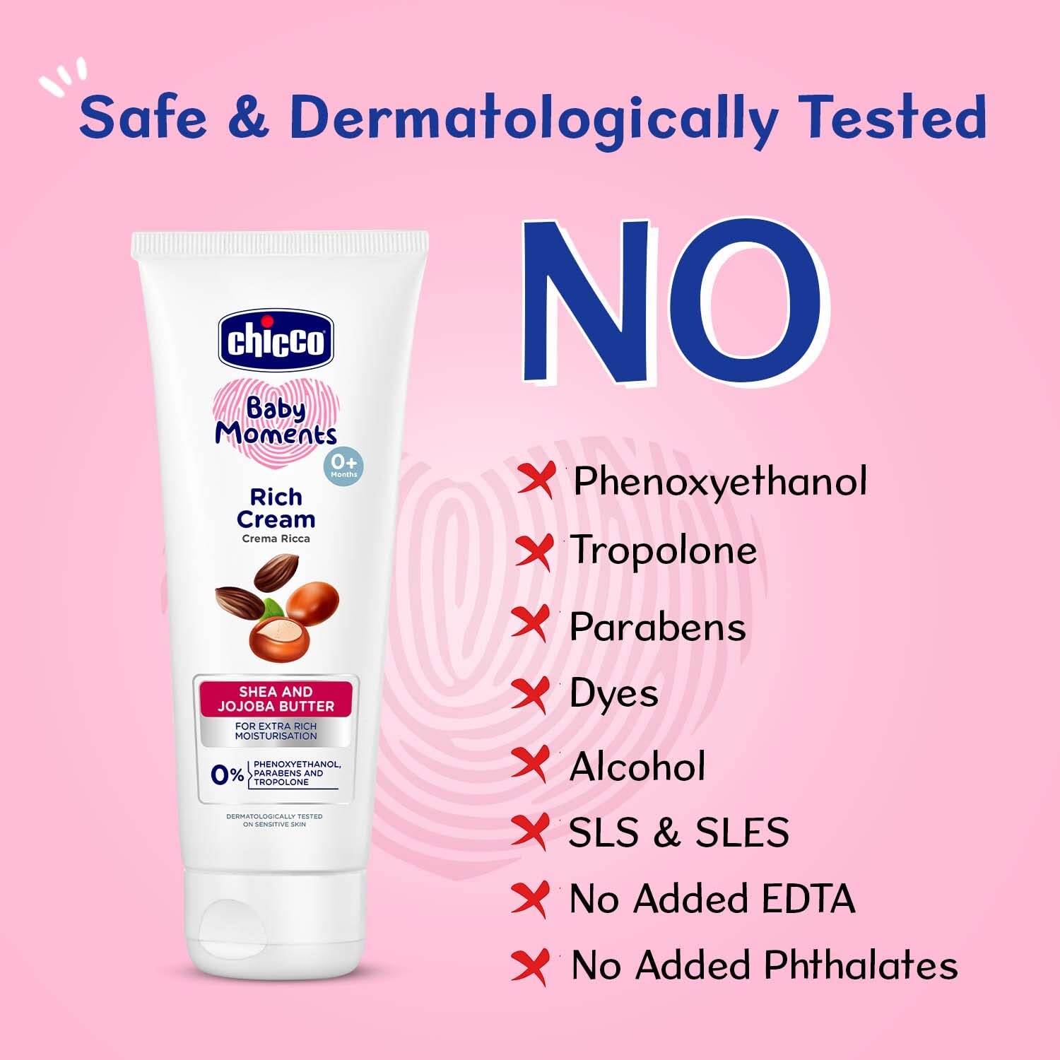 Chicco Baby Moments Rich Cream for Newborn Babies with Shea & Jojoba Butter | Rich Moisturization and Dryness Prevention |Dermatologically Tested |Phenoxyethanol, Parabens & Lauryl sulphates free