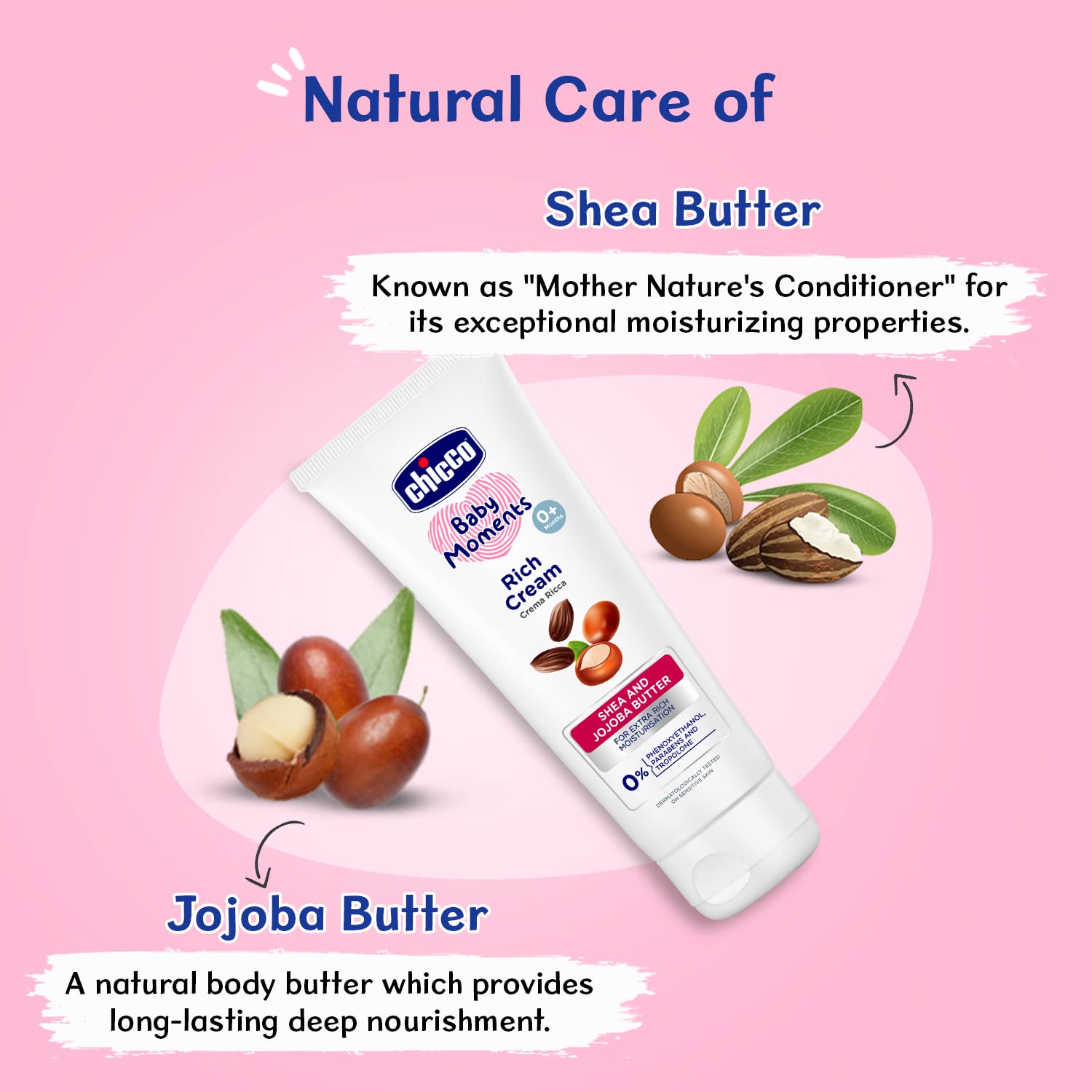 Chicco Baby Moments Rich Cream for Newborn Babies with Shea & Jojoba Butter | Rich Moisturization and Dryness Prevention |Dermatologically Tested |Phenoxyethanol, Parabens & Lauryl sulphates free