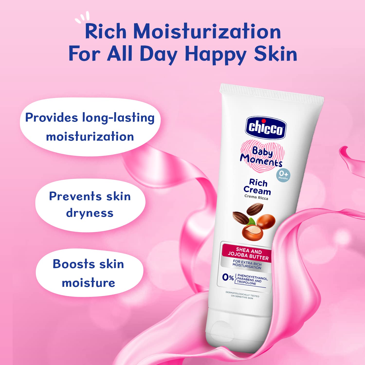 Chicco Baby Moments Rich Cream for Newborn Babies with Shea & Jojoba Butter | Rich Moisturization and Dryness Prevention |Dermatologically Tested |Phenoxyethanol, Parabens & Lauryl sulphates free