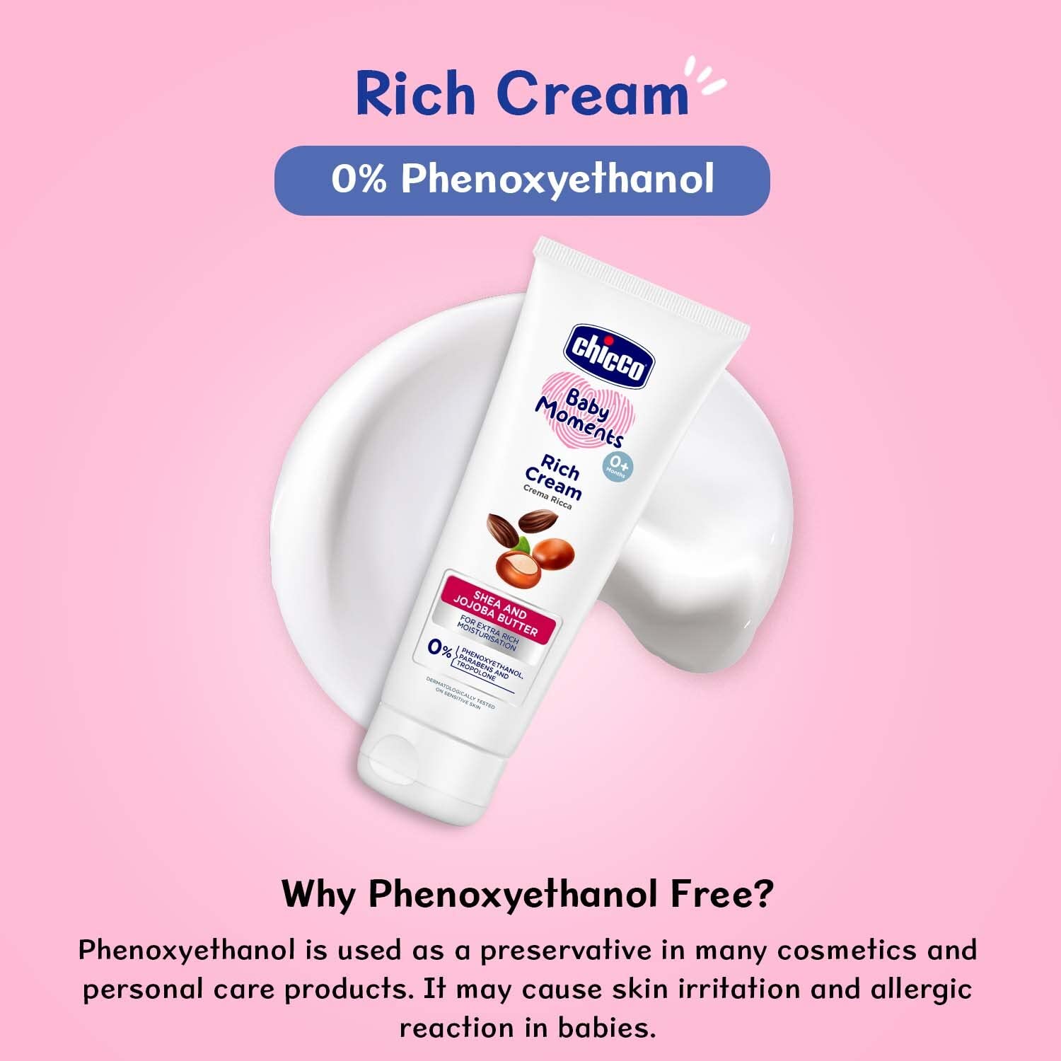 Chicco Baby Moments Rich Cream for Newborn Babies with Shea & Jojoba Butter | Rich Moisturization and Dryness Prevention |Dermatologically Tested |Phenoxyethanol, Parabens & Lauryl sulphates free