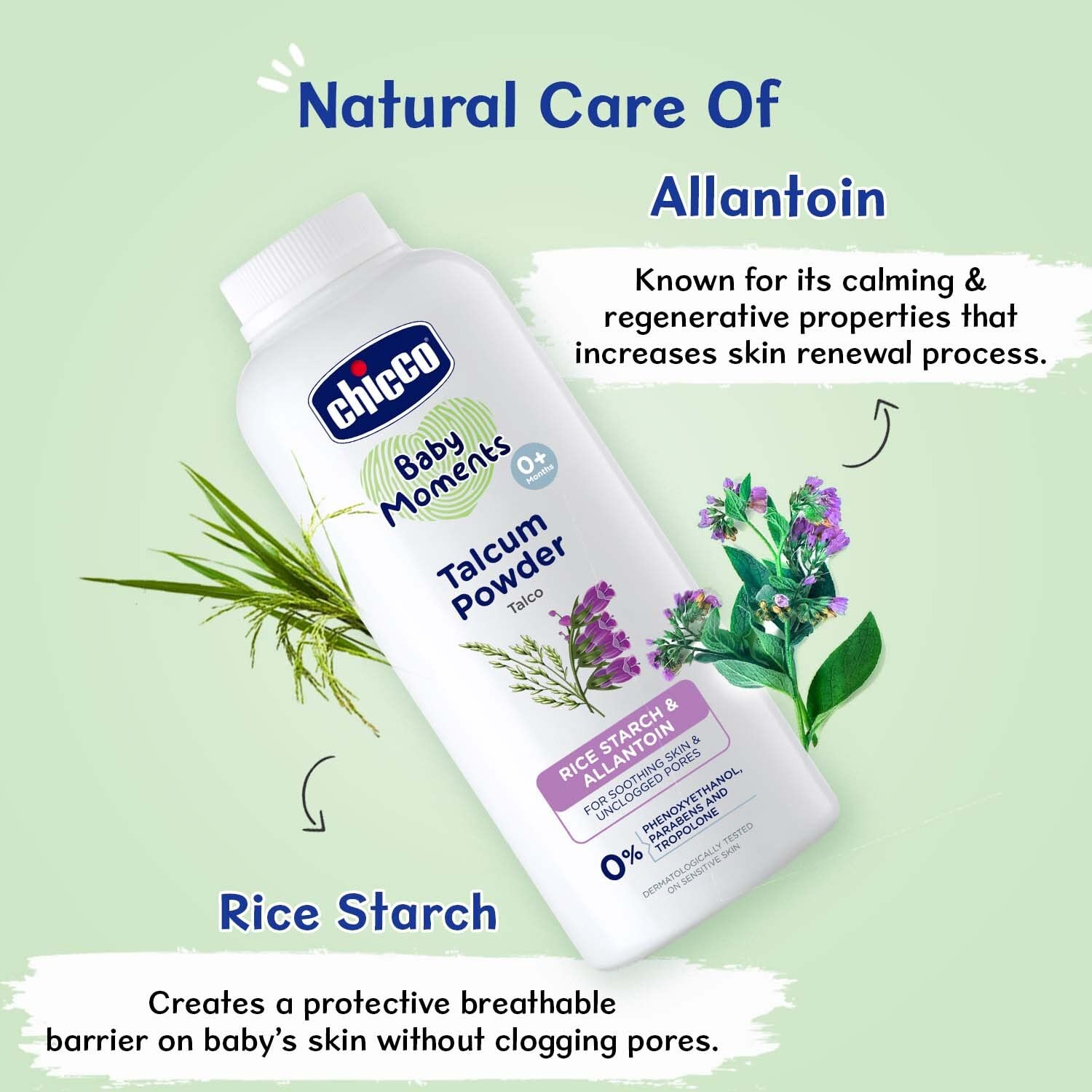 Chicco Baby Moments Talcum Powder with Natural Ingredients, Soothes & Moisturises Baby’s Skin, Dermatologically Tested, Paraben Free, Phenoxyethanol Free 0M+